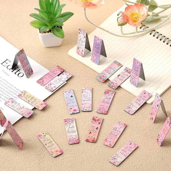 Bible Verse Magnetic Bookmarks - 30 PCs Christian Inspirational Floral Bookmark Reading Women Kids Catholic Religious Scripture Book Markers Church Supplies Teachers Students School Gifts