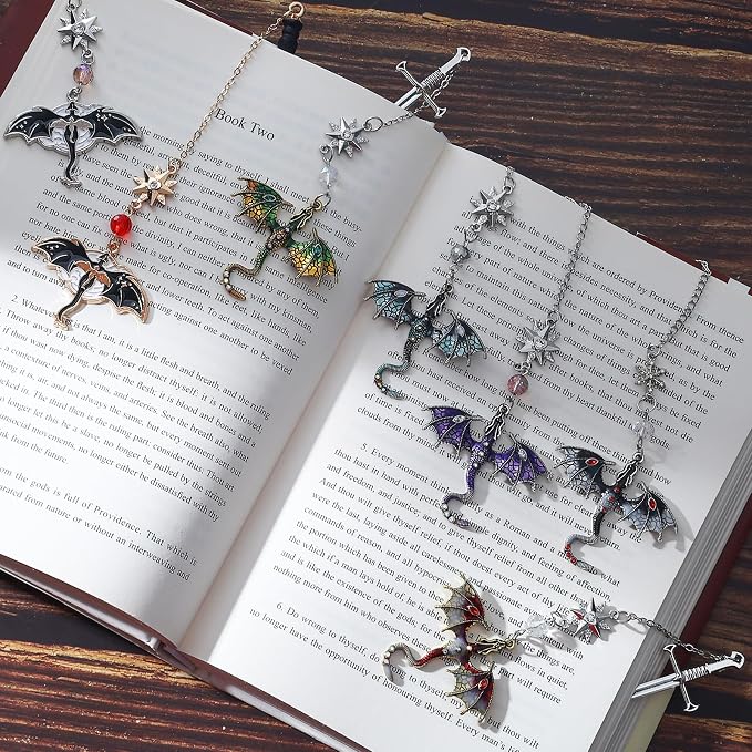 Vintage Green Dragon Bookmark with Sword and Fourth Wing Tassel Metal Pendant, Bookmarks for Reading Women, Men, Book Lovers, Teachers and Students, Christmas Birthday Gifts