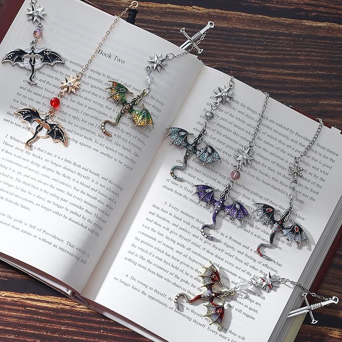 Vintage 4th Wing Blue Dragon Bookmark, with Sword Pendant Wings of Fire, Cool, Unique Bookmarks for Reading Women, Men, Book Lovers, Girls, Teens, Teachers and Students