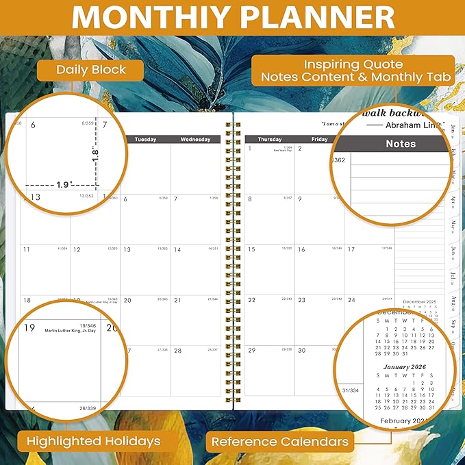 2026-2027 Monthly Planner/Calendar - Calendar Planner 2026-2027, 9'' x 11'', July 2026- December 2027, 18 Monthly Calendar, 2026 Planner with Tabs, Thick Paper, Inner Pocket, Spiral Binding, Holidays, Notes