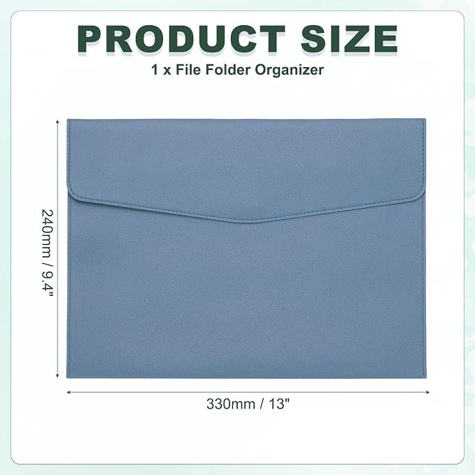 PATIKIL PU Leather A4 File Folder, Document Holder Filing Organizer Portfolio Envelope Folder Case with Snap Closure for Letter Receipt Style 2, Blue
