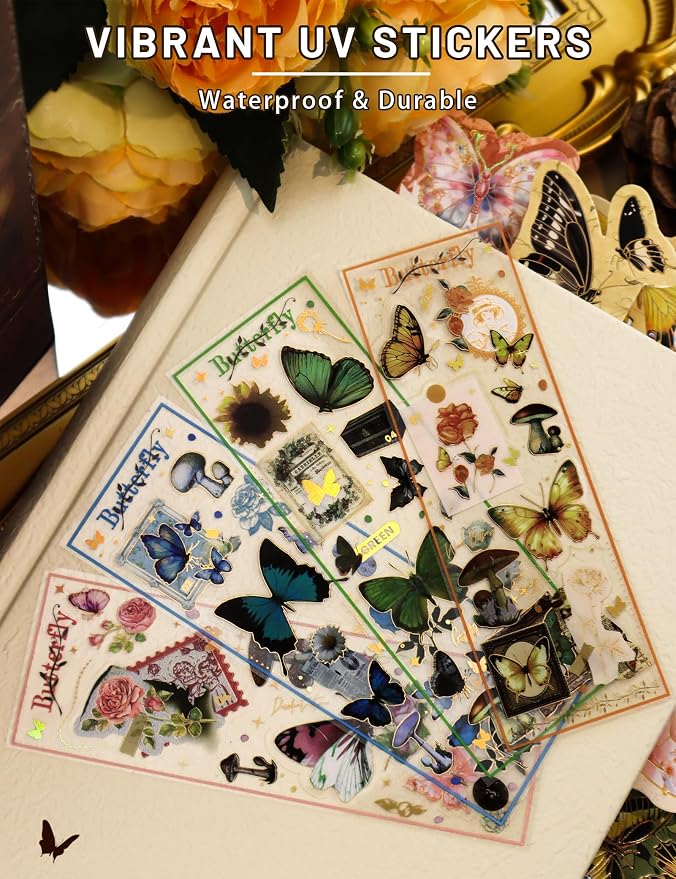 40 Pcs Butterfly Bookmarks, Assorted Set - 4 Pack Aesthetic Bookmarks for Readers, Gift for Nature Lovers, Including UV Stickers