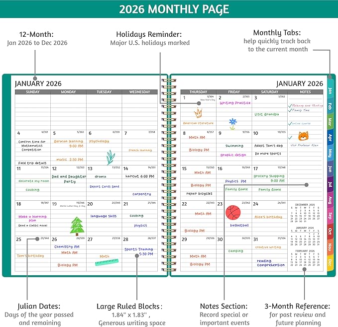 2026 Appointment Book - January - December 2026, Appointment Planner with Weekly ＆ Monthly Spread, 8.5'' x 10.5'', Large, 15 Minute Increments, 2026 Daily Planner with Pockets, Tabs, Soft Cover, Green