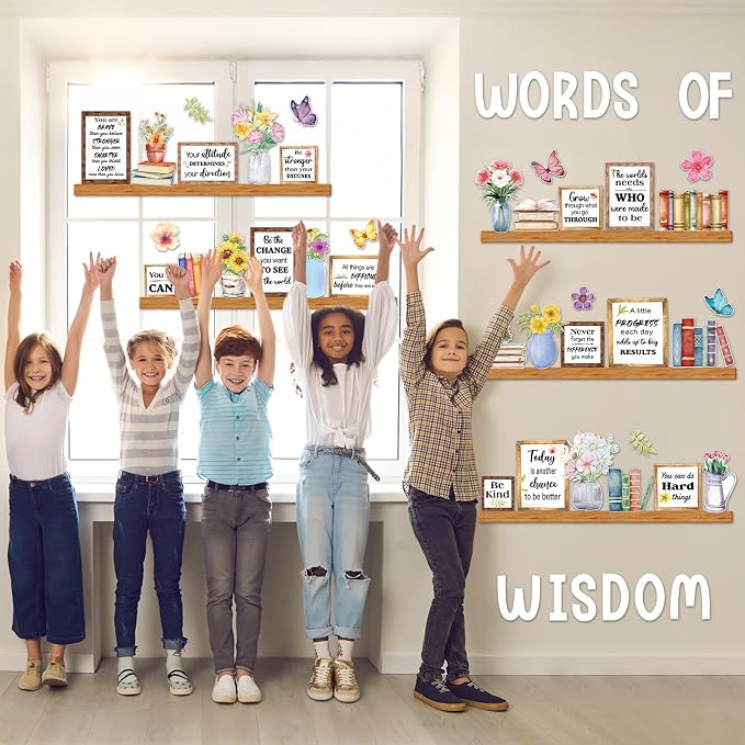 Flower Words of Wisdom Bulletin Board Classroom Decoration Summer Themed Floral Paper Cutouts Flowers Motivational Door Wall Stickers for Classroom School Wall Window Educational Learning Activities