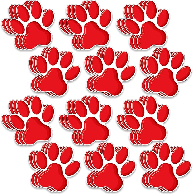 Junkin 60 Pcs Mini Paw Prints Cutouts Accents Bulletin Board Patrol Table Decorations Wall Decal Poster for Kids Educational School Home Party Supplies(Red)