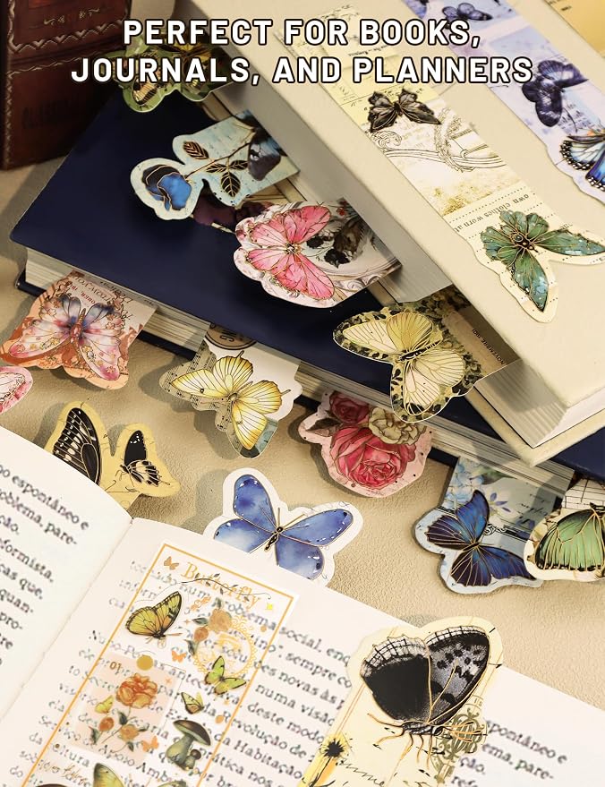 40 Pcs Butterfly Bookmarks, Assorted Set - 4 Pack Aesthetic Bookmarks for Readers, Gift for Nature Lovers, Including UV Stickers