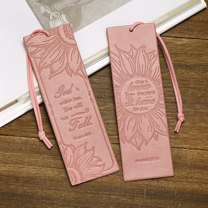 2 Pcs Sunflower Christian Leather Bookmarks for Women, Pink Christian Gifts for Women Book Marks for Reading Women (Pink)