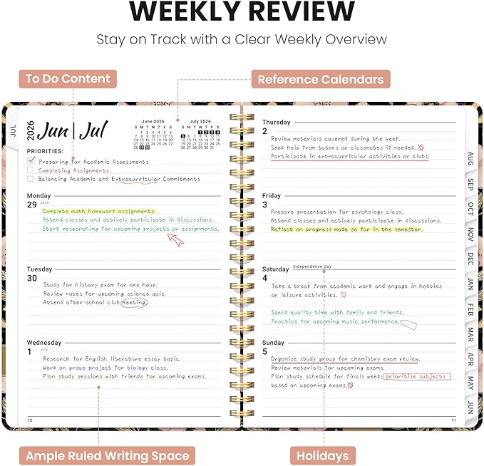 2026–2027 Academic Planner, Weekly and Monthly Planner for Women, July 2026 - June 2027, Pretty Hardcover 2026–2027 Academic Planner with Tabs, Inner Pocket, Spiral Bound, Perfect Office Home School Supplies - 6.3" x 8.5", Bee Blossom