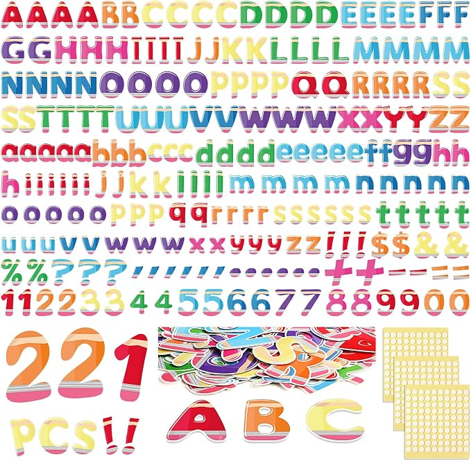221 Pcs Pencil Bulletin Board Letters, Round Alphabet Number Punctuation Symbol Combo Letter Cutouts, Colorful Classroom Decor for Summer School Classroom Chalkboard Poster Bulletin Board Wall