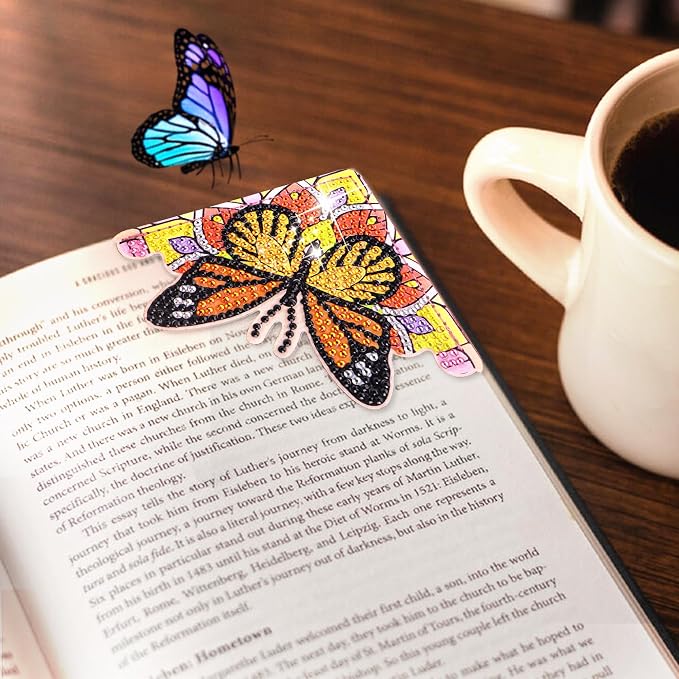 Butterfly Diamond Art Bookmarks-4 PCS, DIY Gift Craft for Adults, Diamond Art Kits for Book Lovers, Diamond Art Accessories