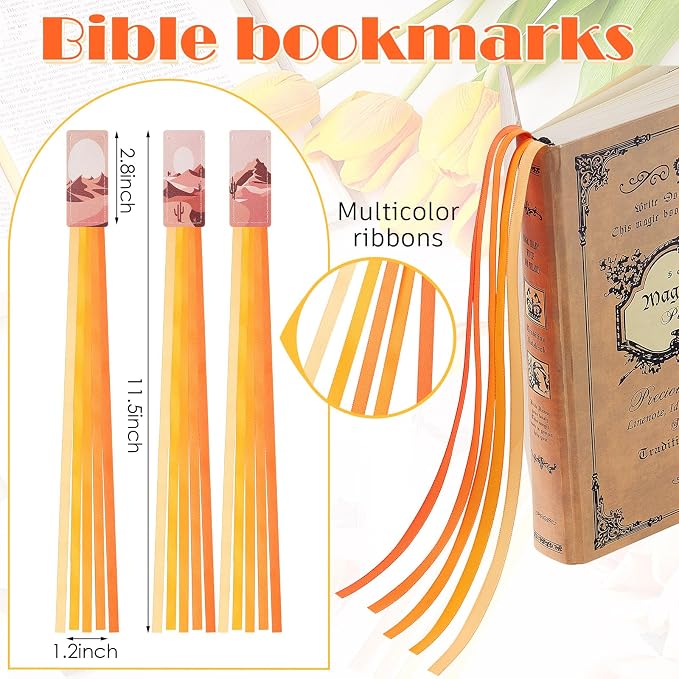 Outus 3 Pieces Bible Ribbon Bookmark Markers Artificial Leather Bookmark with Ribbons for Books Office(Desert,Orange)