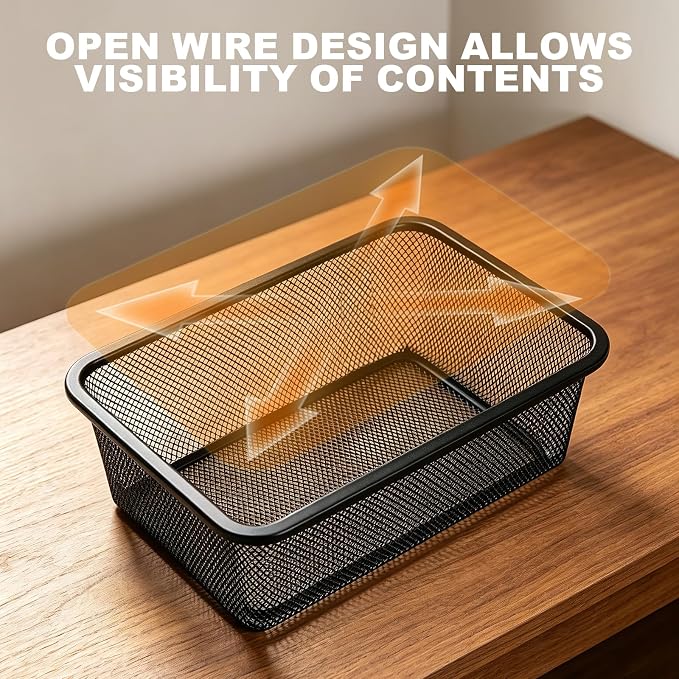 2 Pack Metal Mesh Steel Basket,12"Lx7.8"Wx4"H Desk Drawer Organizer Tray,Wire Mesh File Basket Desktop Paper/Letter Tray for Office Home Makeup Vanity CD Organizing