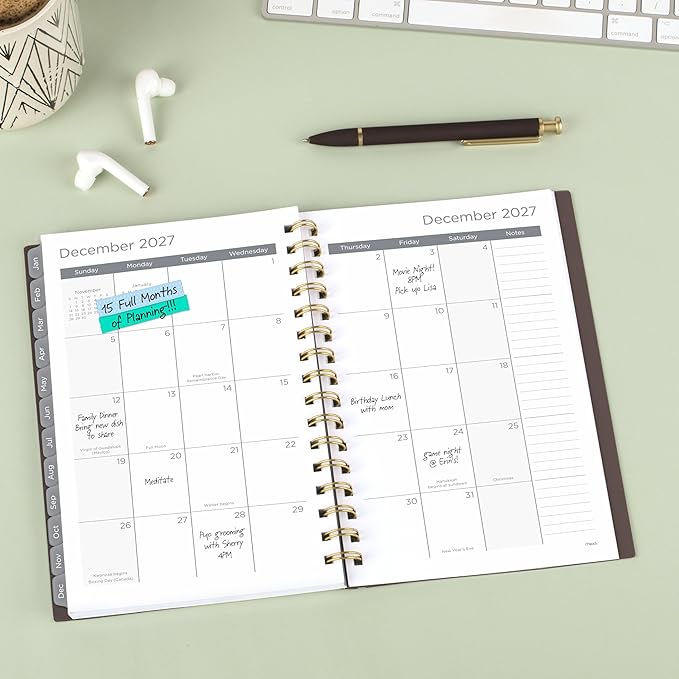 Mead 2027 Planner, Weekly & Monthly, 15-Month Oct-Dec, 5.5" x 8.5", Ground Coffee (1806-200-27)