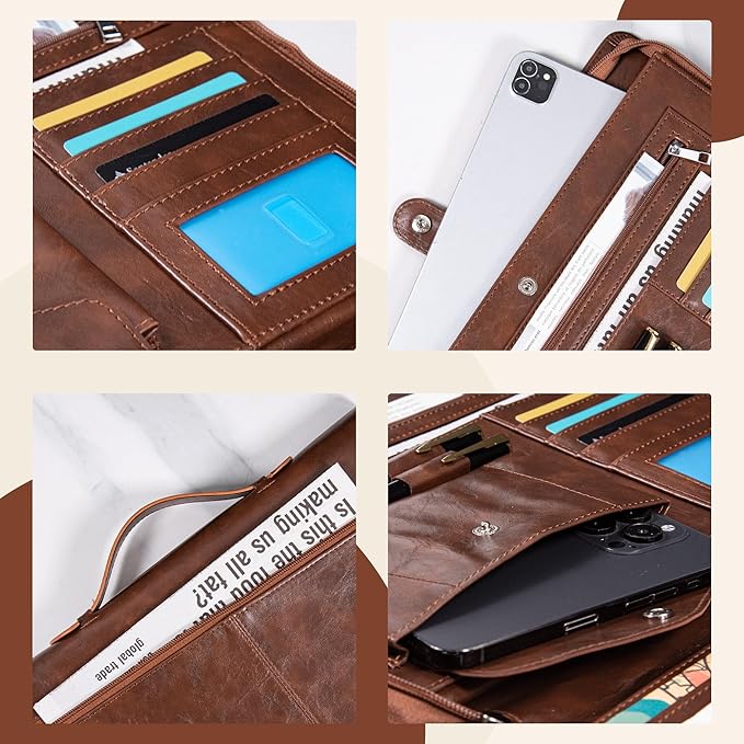 Calfinder Personalized Portfolio for Women&Men, Free Name Engrave,Customized Leather Padfolio, Business Portfolio with with Handle for Ipad, Unique Gift for Graduation