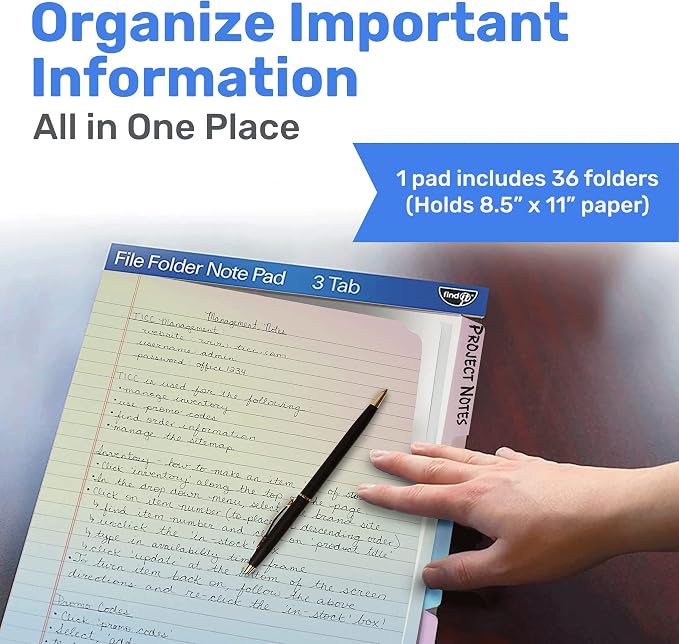 Find It File Folder Notepad - Pack of 36-9.5 x 12.5 Inch Notebook Organizer Folders for Filing, Document, and Clipboard Organization - Rainbow