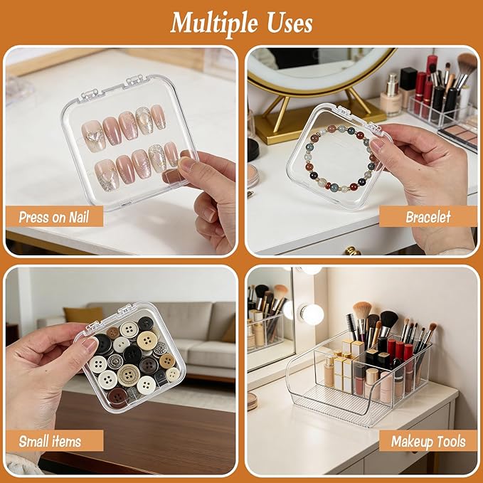 30 Pcs Press On Nail Storage Box, Acrylic Display Case, Packaging Box for Nail Art, Large Stackable, All-In-One Box, 120 Pcs Double Sided Adhesive Nail Display Tape