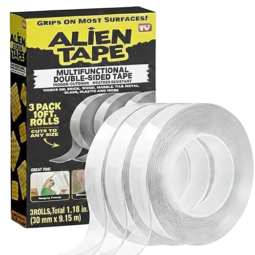 ALIEN TAPE Double Sided Tape Heavy Duty, Nano Tape, Double Sided Mounting Tape, Heavy Duty Double Sided Tape for Walls, Wall Tape, Clear Adhesive Tape for Poster Photo Wall Décor As Seen on TV 30 Feet