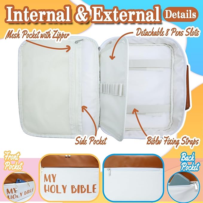 Holy Bible Case for Women & Men, 12" x 9"Large Sturdy Bible Cover with Shoulder Strap - Christian Church Bag Gift for Bible Study