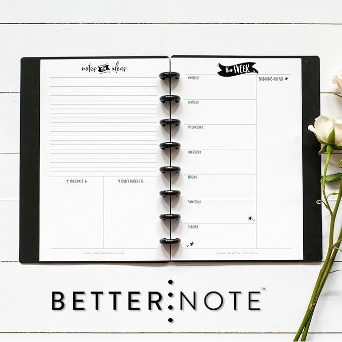 BetterNote This Week Refill Pages for Disc Notebooks, Fits Big Happy Planner, Levenger Circa, Staples Arc, Talia (Whimsy- 6 months, 8-Disc, 5.5"x8.5")