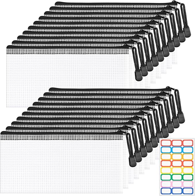 9.4x4.9 Inches Mesh Zipper Pouch with Sticker, 20 Pack Puzzle Storage Bags, Organization Baggies for Travel, Office Appliances, Classroom Supplies and Home Classification