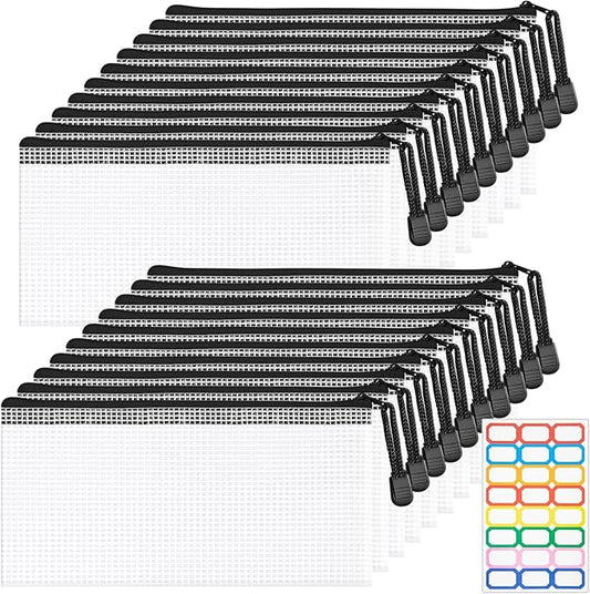 9.4x4.9 Inches Mesh Zipper Pouch with Sticker, 20 Pack Puzzle Storage Bags, Organization Baggies for Travel, Office Appliances, Classroom Supplies and Home Classification