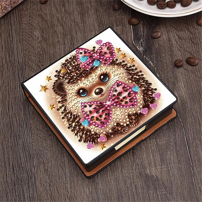 Hedgehog Diamonds Painting Kit Note Box,Animal Memo Paper Storage Box Diamond Art,Sticky Note Holder Diamond Art,Diamond Painting Memo Pad For Office Desk. (Hedgehog)