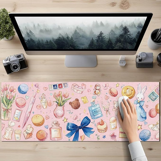 HOMETITUTE Pink Aesthetic Large Mouse Pad 31.5 x 11.8 Inch XL Desk Mat Extended Keyboard Pad Mouse Mat for Desk Computer Mat Waterproof Gaming Mouse Pad Non Slip Base for Office Home