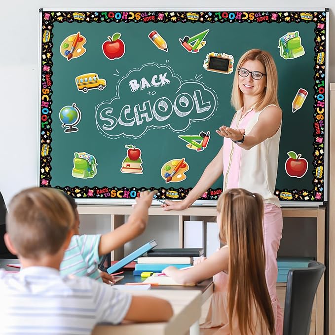 84 Pieces Back to School Classroom Bulletin Board Decoration Set with First Day of School Cutouts Borders for Back to School Party Favor Supplies