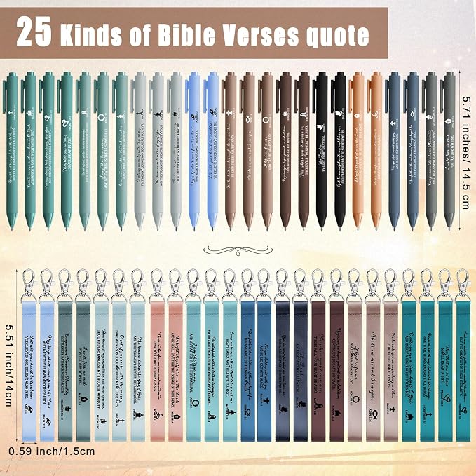 Sinload 50 Set Christian Gift Bulk Bible Emergency Numbers Bookmark with Silicone Keychains Scripture Quote Pen Religious Study Supplies for Father Day Church Bible Study Group (Boho Color)