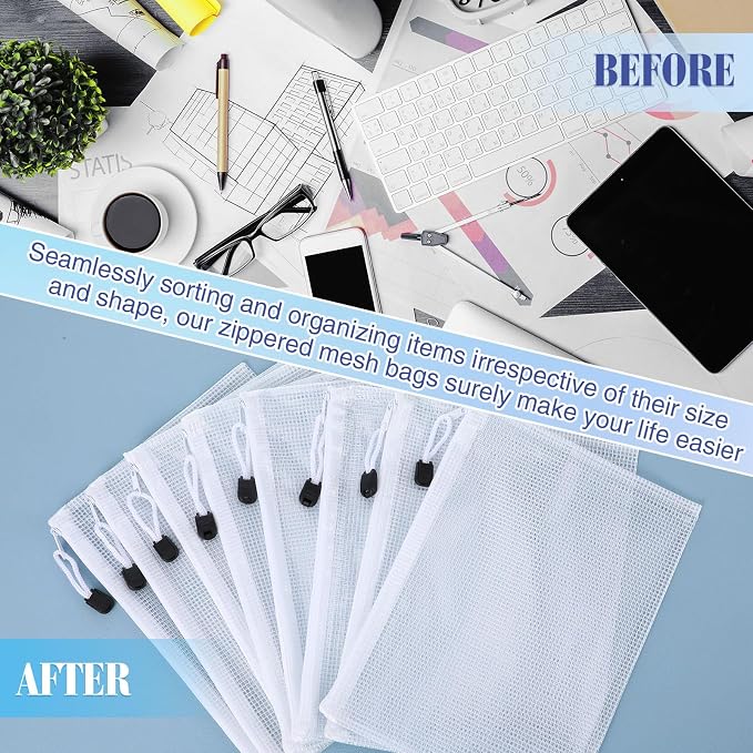 Jetec 32 Pcs Mesh Zipper Bags Toy Storage Bikini Organizer Bag Bolsas Para Guardar Trajes De Bano Waterproof Zipper Reusable Pouch Puzzle Multipurpose for Storage Office(White,9 x 7 Inch)