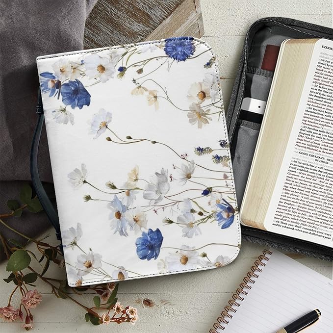 Print Bible Covers, Bible Cover – PU Leather Bible Bag and Carrying Case with Handle, Womens Bible Case,Floral,Large