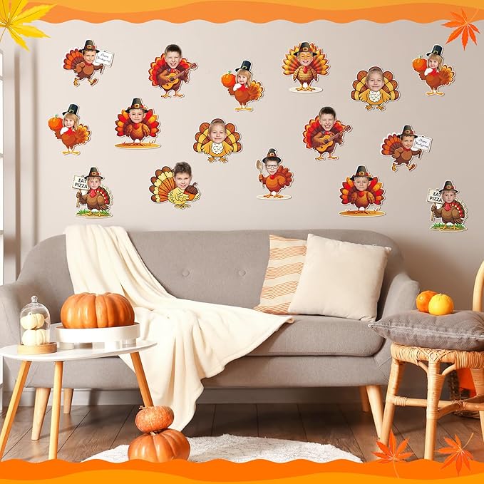 Gersoniel 72 Pcs Thanksgiving Turkey Bulletin Board Cutouts for Kids Fall Autumn Pumpkin Pinecone Paper Photo Cardboard Ornament for DIY Crafts Harvest Door Home School Office Party Decor Supplies