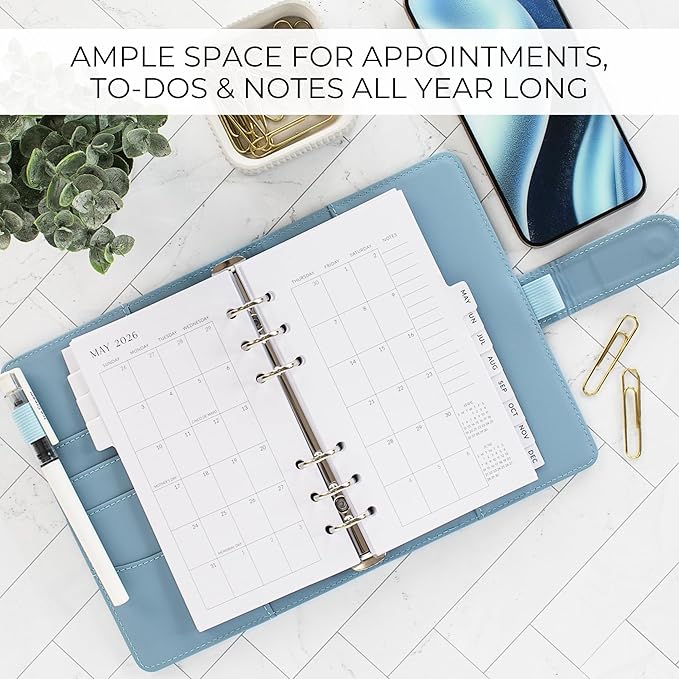 Beautiful 2026 Daily Planner Inserts for 6 Ring Binders - Durable Paper Refill Set 3.75" x 6.75" Personal Planner Size - Incl. Tabs & Monthly Calendar Spreads - From January 2026 - December 2026