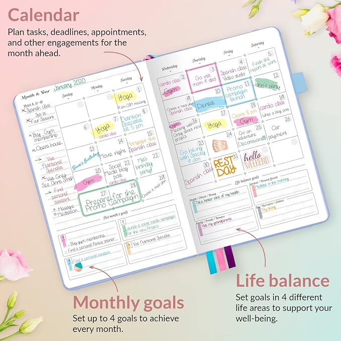 GoGirl Planner and Organizer for Women – A5 Size Weekly Planner, Goals Journal & Agenda to Improve Time Management, Productivity & Live Happier. Undated – Start Anytime, Lasts 1 Year – Light Blue