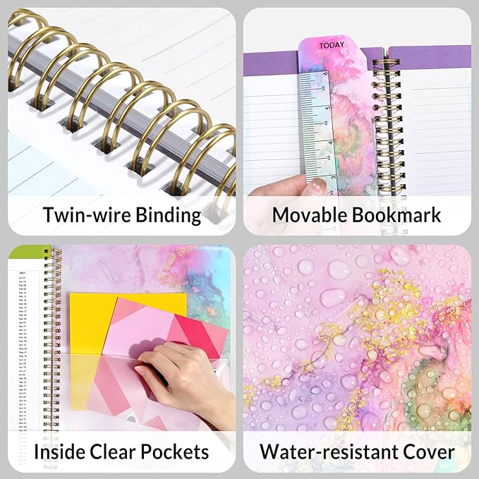 SUNEE Teacher Planner 2026-2027 Academic Year, Lite Lesson Planner Book with 7 Periods Jul 2026 - Jun 2027, 8.5"x11" Daily Weekly and Monthly Organizers, Plan Book with Pocket, Color Tabs, Pink Marble
