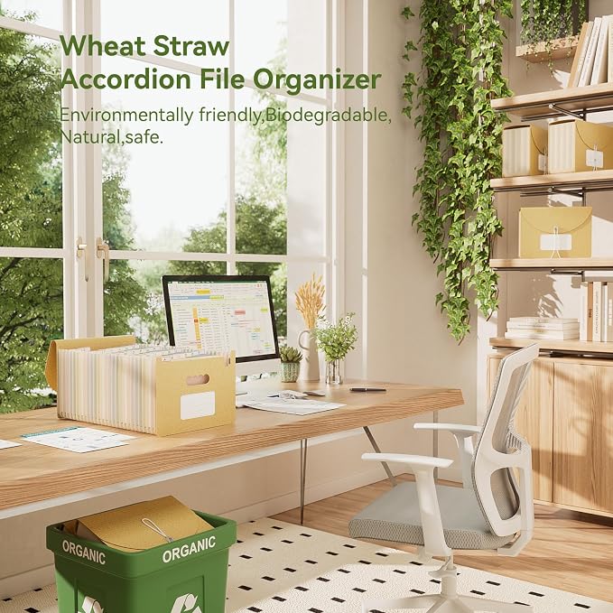 EcoStash Accordion File Organizer, 26 Pockets Wheat Straw Expanding File Folder, Monthly Bill Receipt Organizer, A-Z Tabs, 100% BPA Free, Return to Nature, Healthy Living, Letter/A4 Size-Wheat Yellow