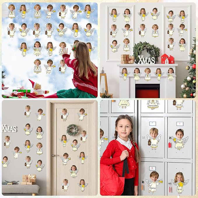 60Pcs Christmas Angel Cutouts Bulletin Board Decoration Angel Boys and Girls DIY Photo Craft Cutouts Religious Classroom Supplies for Teacher Student Xmas Holiday Party School Chalkboard Wall Decor