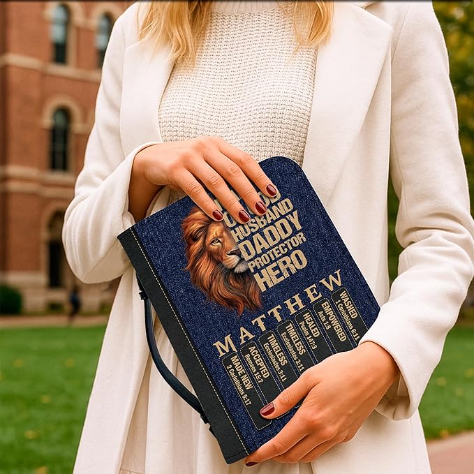 Personalized Man of God Bible Cover, God Says I Am Bible Case PU Leather, Bible Holder Handle Zipper, Faith Scripture with Name Case Bag, Religious Gifts for Church Christians Women Men (GOD-01)
