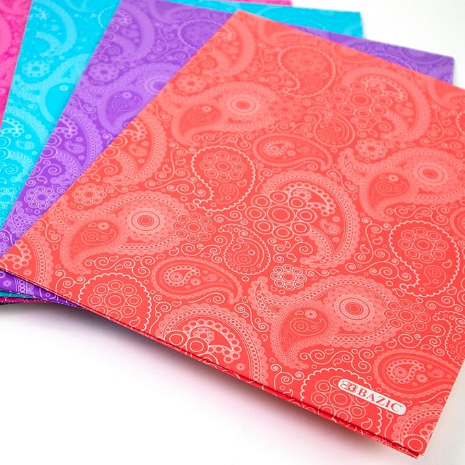 BAZIC Products 2 Pocket Paper Folder, Letter Size Document Organizer for School, Office, Business Use, Paisley Design Portfolio Folder for Homework, Reports & Forms, Assorted Colors, 48-Pack