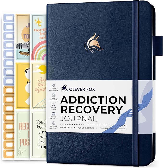 Clever Fox Addiction Recovery Journal – Addiction Treatment Planner & Workbook – Daily Sobriety Journal for Recovery Progress, A5 (Dark Blue)