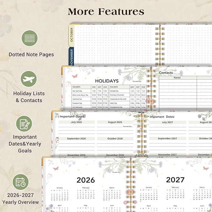 Academic Planner 2026-2027, 18 Months Weekly and Monthly Calendar Planner from July 2026 - December 2027, 7.3" x 10" B5 Large Hardcover Agenda Organizer Book with Tabs, Yearly Daily Planners for School Work Student Teacher, White Leopard