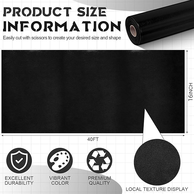 Hahafelt 16 in x 40 Ft Fabric Bulletin Board Roll Classroom Non Woven Fabric Background Decorations Waterproof Wrinkle Resistant Bulletin Board for Back to School Wall Decor(Black,Pure)