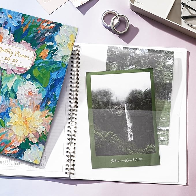 Monthly Planner 2026-2027 - 9" x 11" Large 18 Monthly Planner 2026-2027 (Jul. 2026 - Dec. 2027), 26-27 Monthly Calendar Planner with Twin-wire Binding + Tabs + Back Pocket - Floral