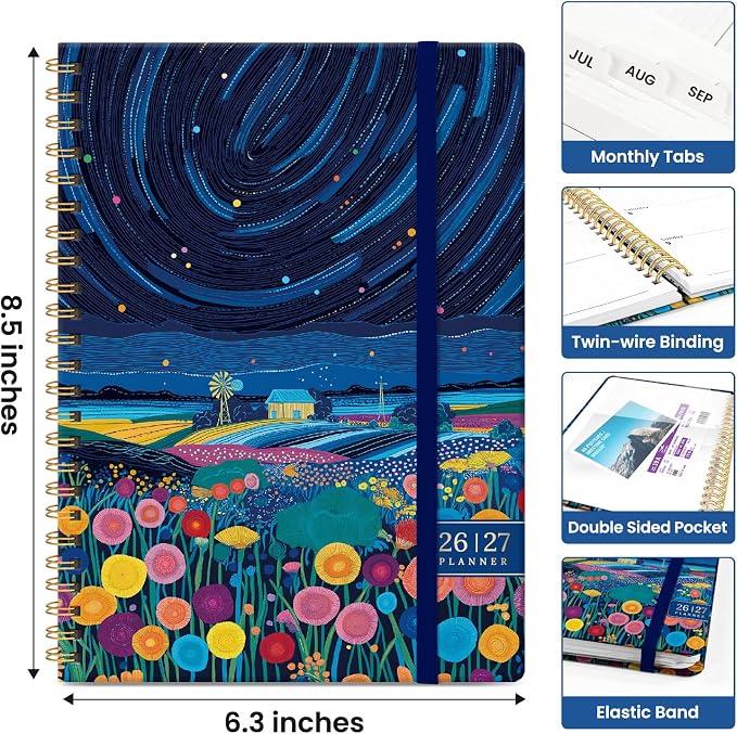 Planner 2026–2027, Weekly & Monthly Academic Organizer for School Year, Jul 2026–Jun 2027, Hardcover Planner with Tabs, Back to School Essential, 6.3" x 8.5", Star Fields