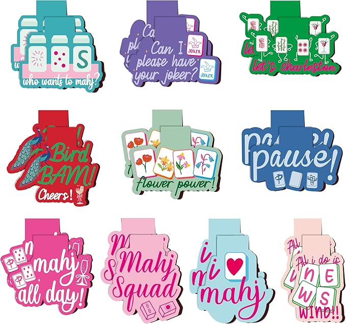 20Pcs Funny Mahjong Magnetic Bookmarks for Reading, Cute Reader Gift Book Marker for Mahjong Lover Funny Aesthetic Bookmark Page Marker Clip Gift for Graduation Back to School Book Lover Birthday
