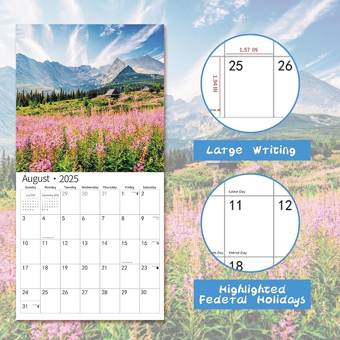 2026 Wall Calendar,Calendar 2026, July 2025 - December 2026, Wall Calendar Majestic Landscapes, 12" x 24" Opened,Full Page Months Thick & Sturdy Paper for Gift Perfect Calendar Organizing Planning