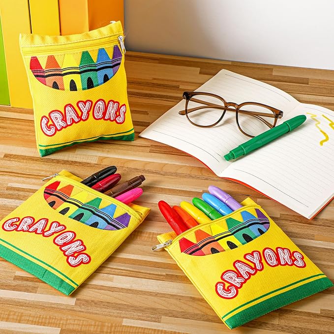 MotiMind 12 Pcs Crayon Storage Bags with Zipper for Classroom Crayon Organizer Dispenser Marker Storage Organizer for Art Supplies