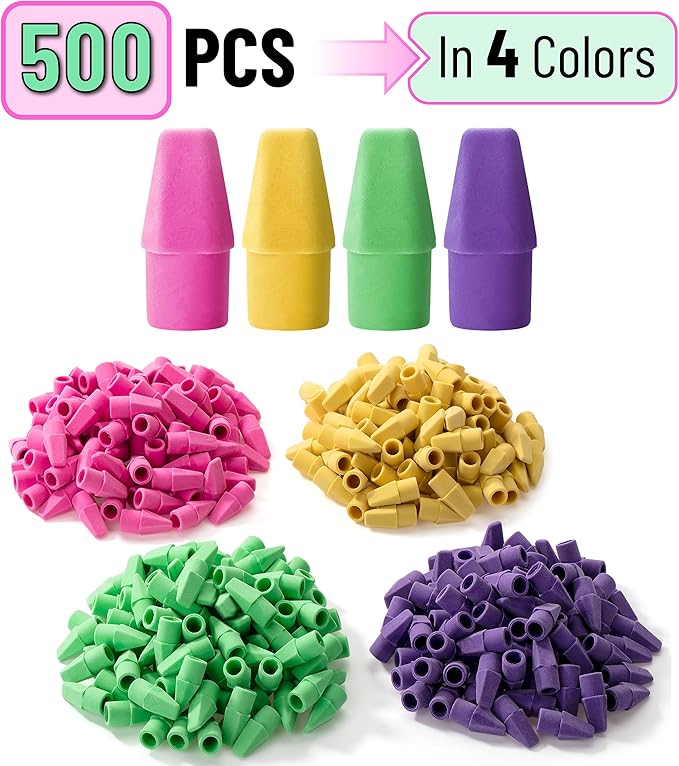 Mr. Pen- Pencil Erasers Toppers, 500 Pack, Vibrant Colors, Erasers for Pencil, Pencil Top Erasers
