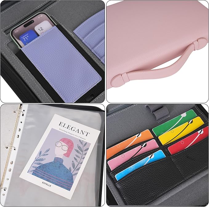 Wonderpool Travel Zippered Portfolio 3 Ring Binder A4 Padfolio Document Case with Removable Clipboard Legal Pad Holder, Business Office School Organizer for Men and Women (Black)