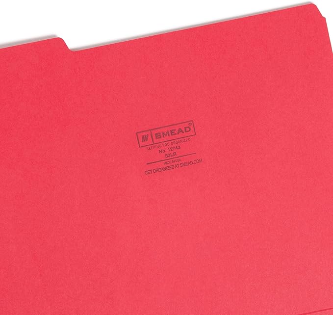 Smead File Folder,1/3-Cut Tab,Assorted Positions,Letter Size,Red,Value Filing Products,100 per Box,(Pack of 5)